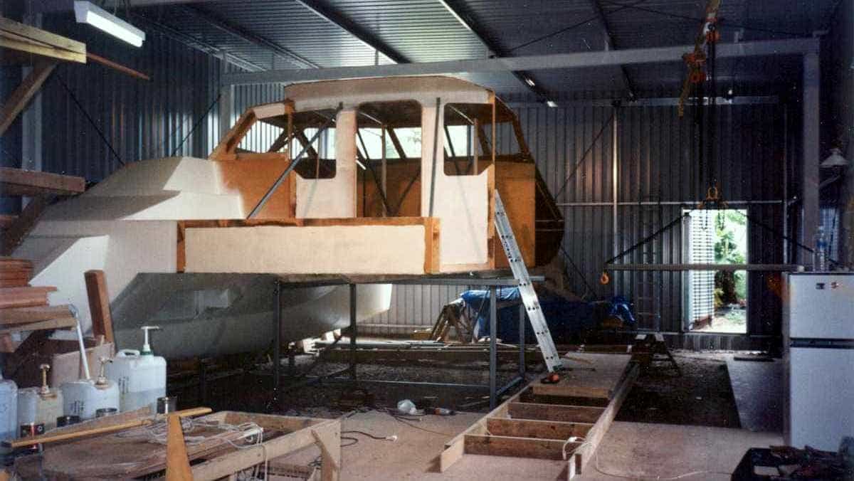 Port hull and bridge deck in new shed
